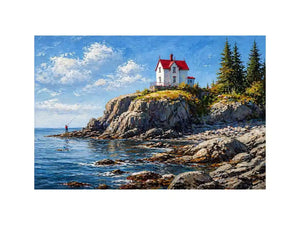 coastal lighthouse house wall art canvas ocean cliff landscape serene painting