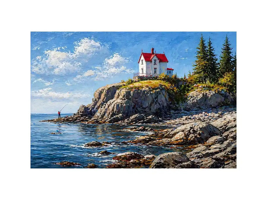 coastal lighthouse house wall art canvas ocean cliff landscape serene painting