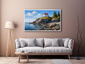 coastal lighthouse house wall art canvas ocean cliff landscape serene painting