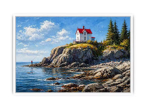 coastal lighthouse house wall art canvas ocean cliff landscape serene painting