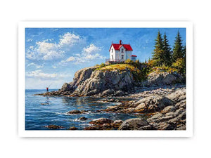 coastal lighthouse house wall art canvas ocean cliff landscape serene painting