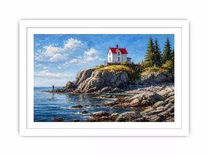coastal lighthouse house wall art canvas ocean cliff landscape serene painting