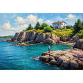 coastal fishing scene wall art canvas turquoise ocean cliff landscape painting