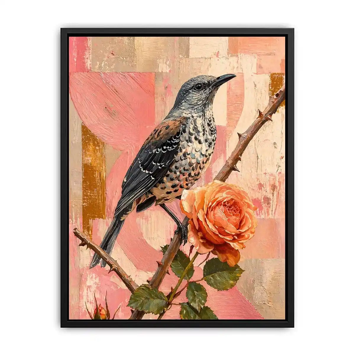 modern bird and rose wall art canvas floral botanical painting pink decor