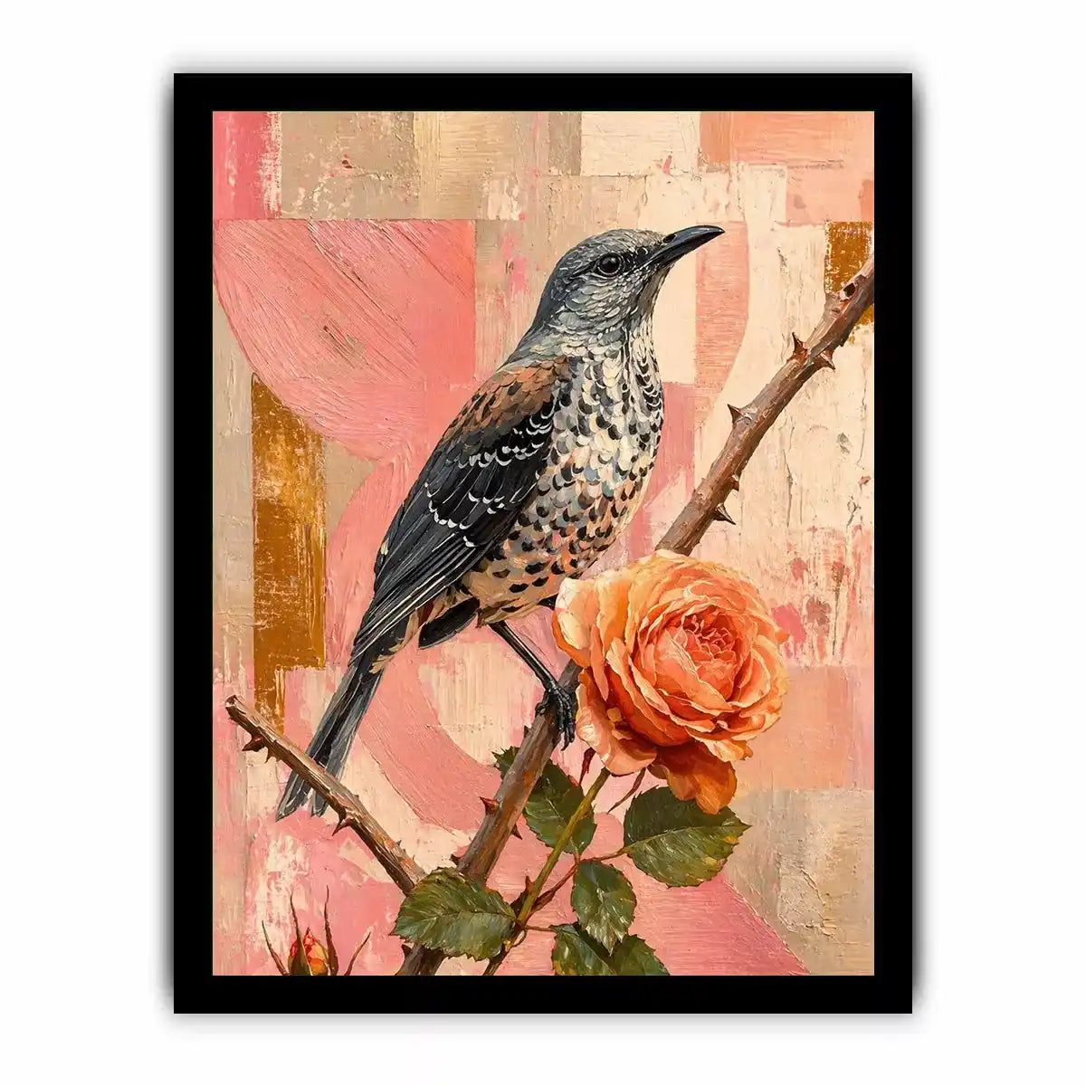 modern bird and rose wall art canvas floral botanical painting pink decor