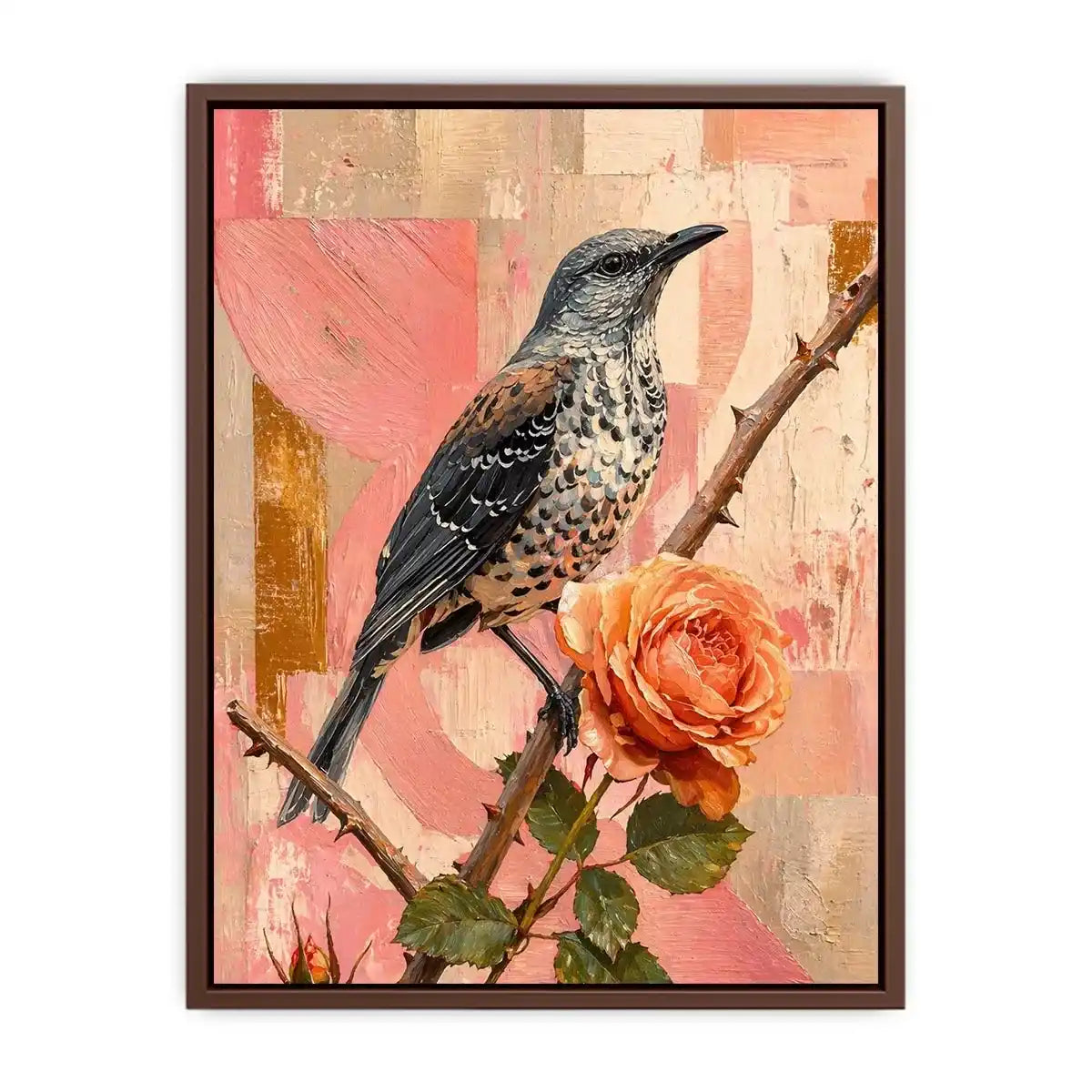 modern bird and rose wall art canvas floral botanical painting pink decor