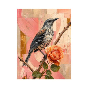 modern bird and rose wall art canvas floral botanical painting pink decor