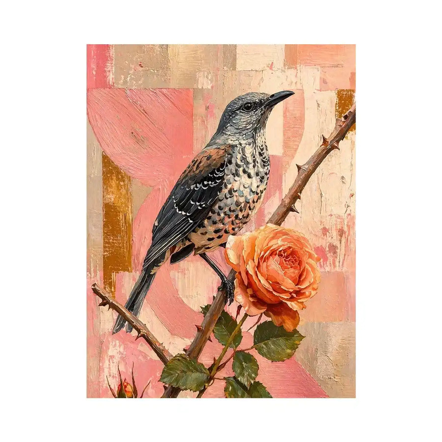 modern bird and rose wall art canvas floral botanical painting pink decor