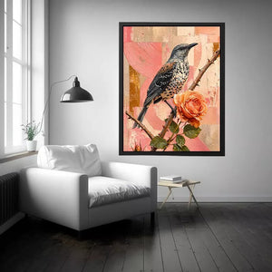 modern bird and rose wall art canvas floral botanical painting pink decor