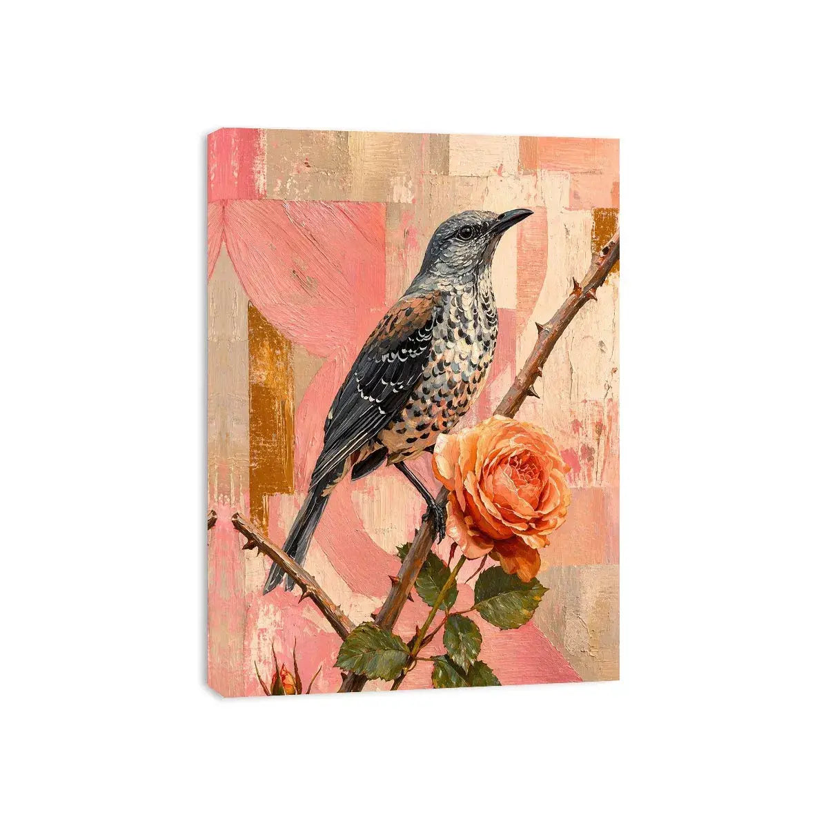 modern bird and rose wall art canvas floral botanical painting pink decor