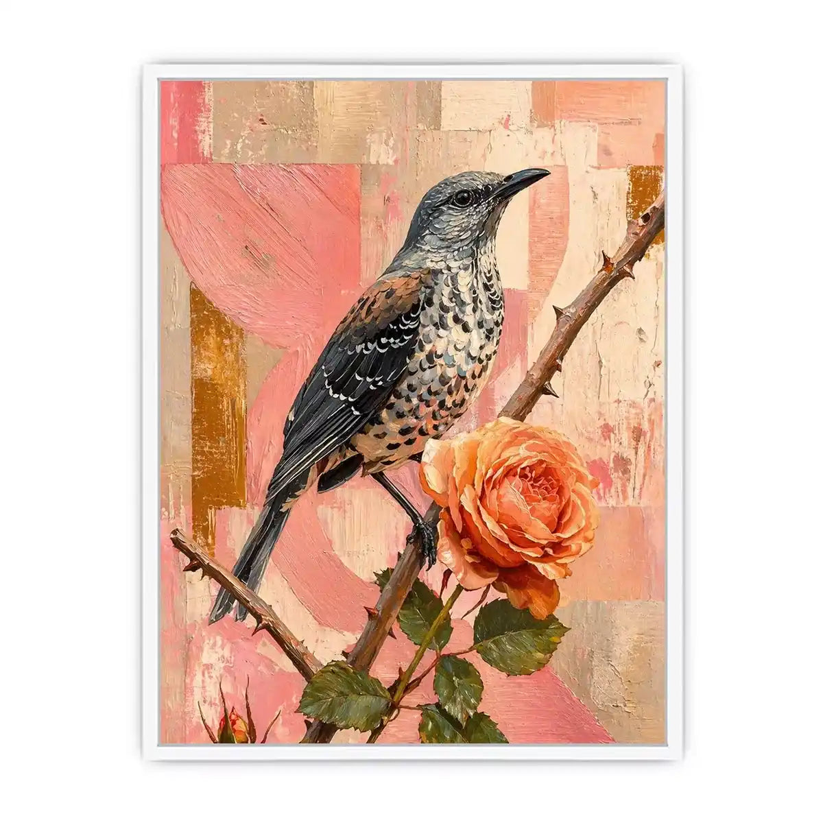 modern bird and rose wall art canvas floral botanical painting pink decor