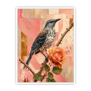modern bird and rose wall art canvas floral botanical painting pink decor