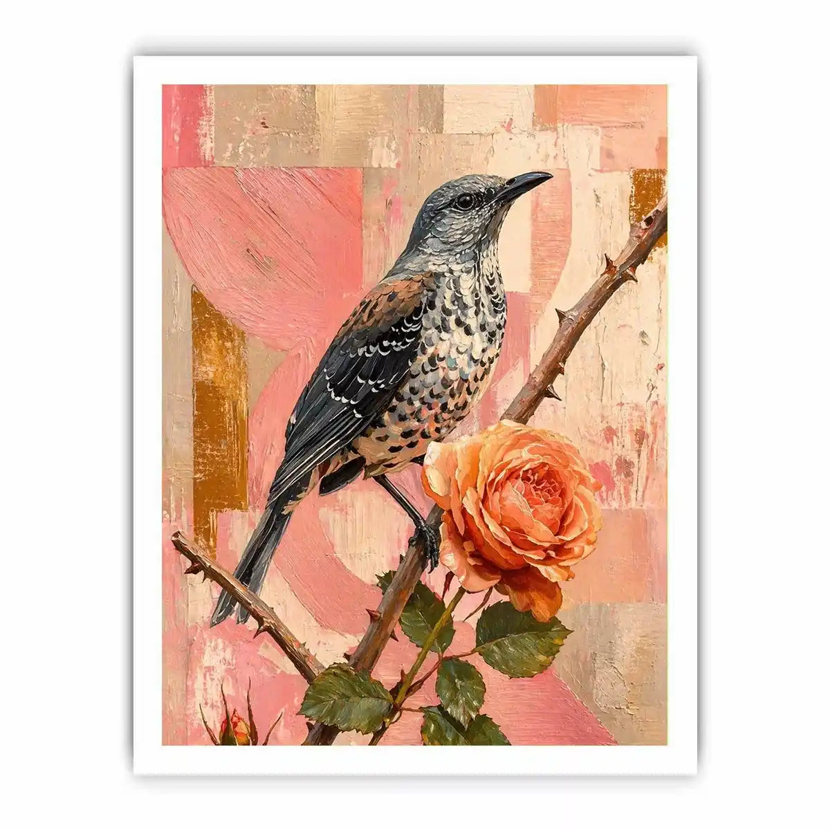 modern bird and rose wall art canvas floral botanical painting pink decor