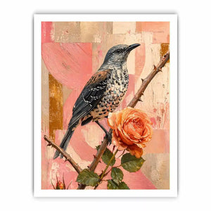 modern bird and rose wall art canvas floral botanical painting pink decor