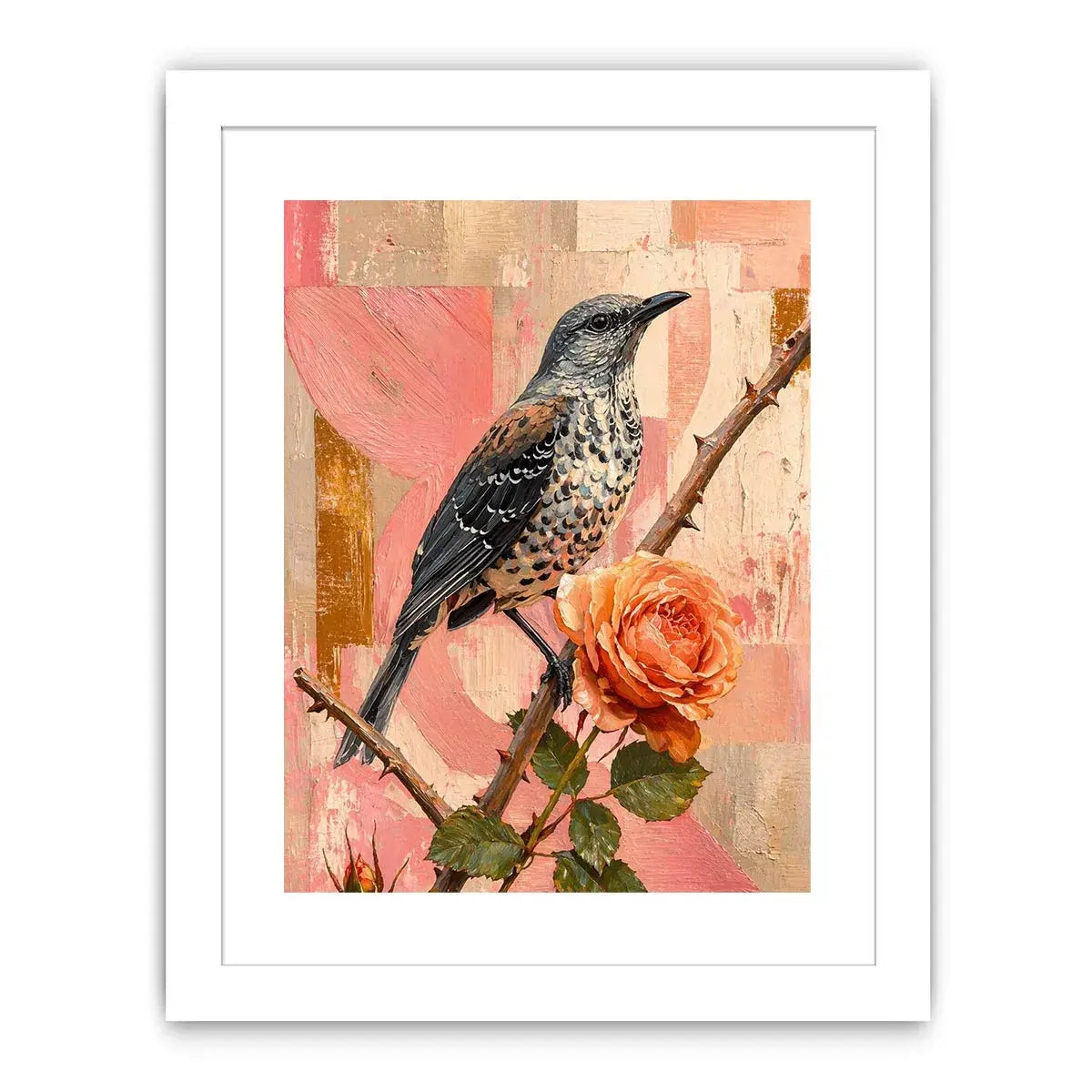modern bird and rose wall art canvas floral botanical painting pink decor