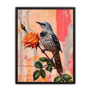 bird and rose wall art canvas floral botanical painting modern peach decor