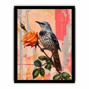 bird and rose wall art canvas floral botanical painting modern peach decor