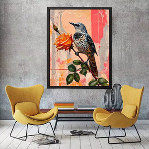 bird and rose wall art canvas floral botanical painting modern peach decor