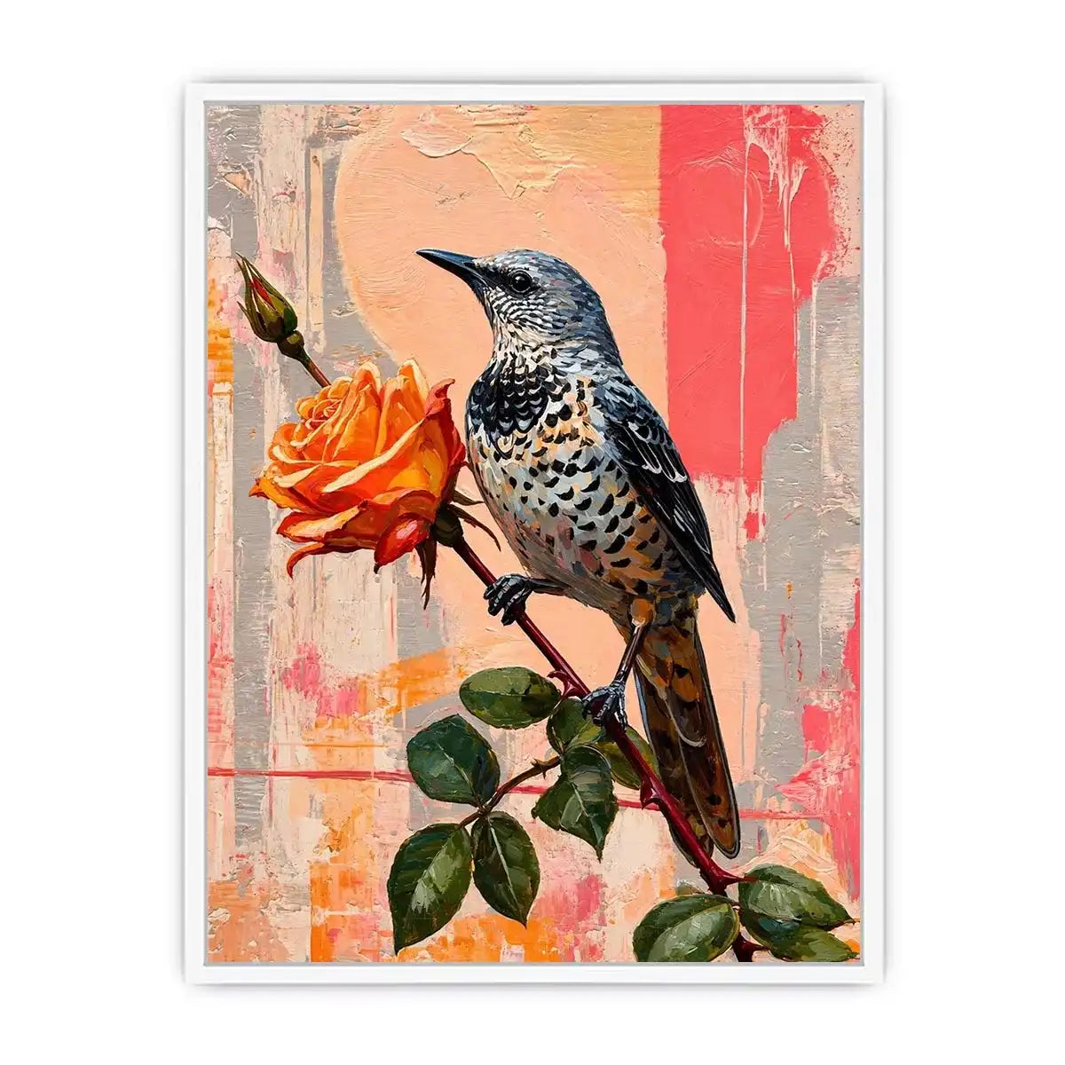 bird and rose wall art canvas floral botanical painting modern peach decor