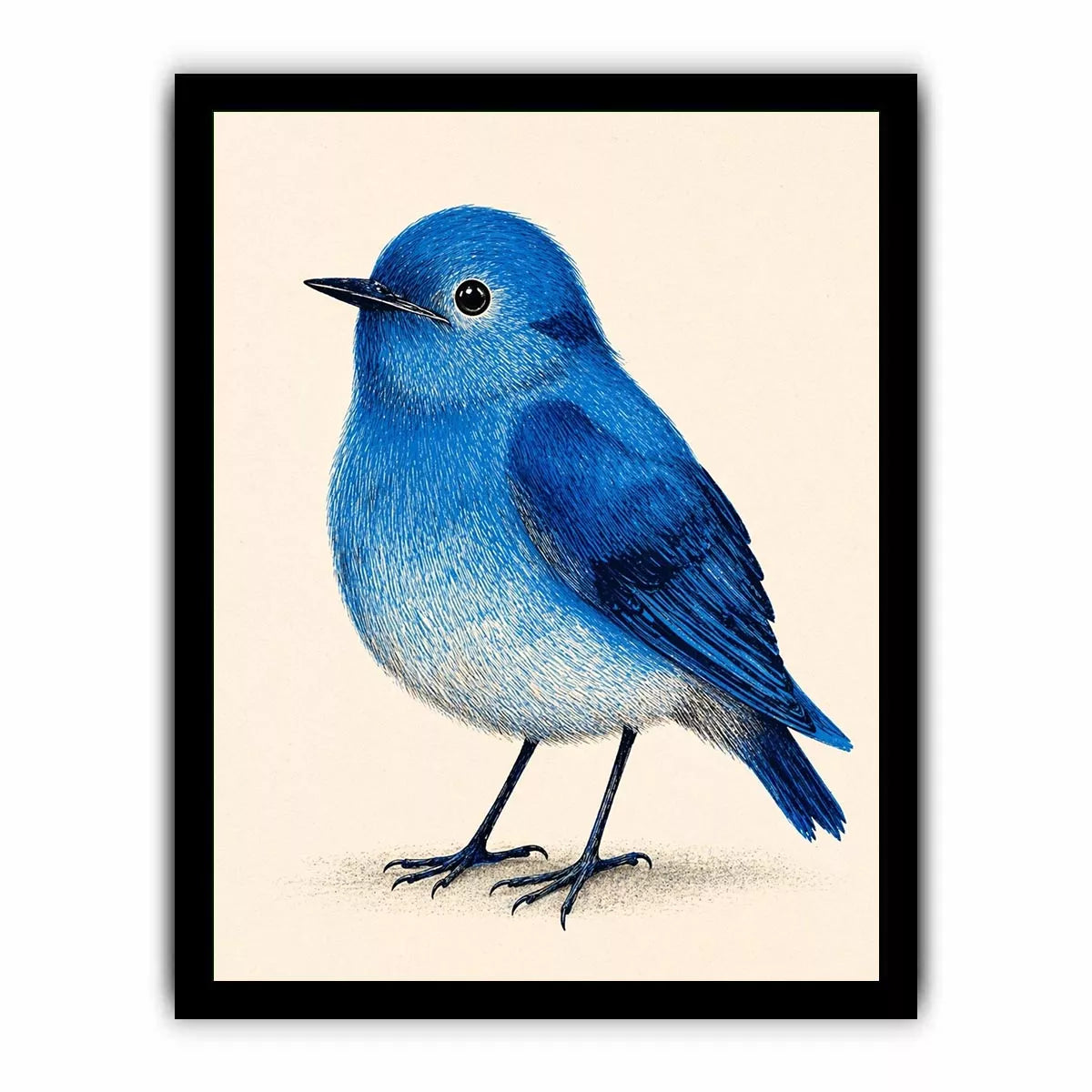 Minimalist blue bird illustration wall art, modern nature decor for stylish homes in New York, London, Sydney interiors