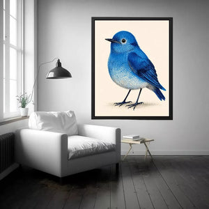 Minimalist blue bird illustration wall art, modern nature decor for stylish homes in New York, London, Sydney interiors