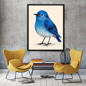 Minimalist blue bird illustration wall art, modern nature decor for stylish homes in New York, London, Sydney interiors