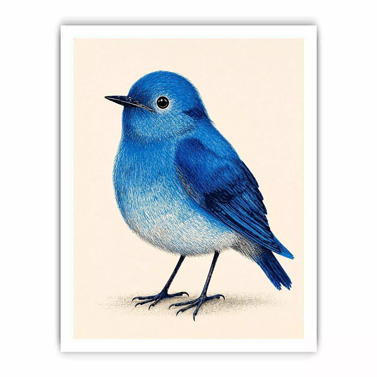 Minimalist blue bird illustration wall art, modern nature decor for stylish homes in New York, London, Sydney interiors