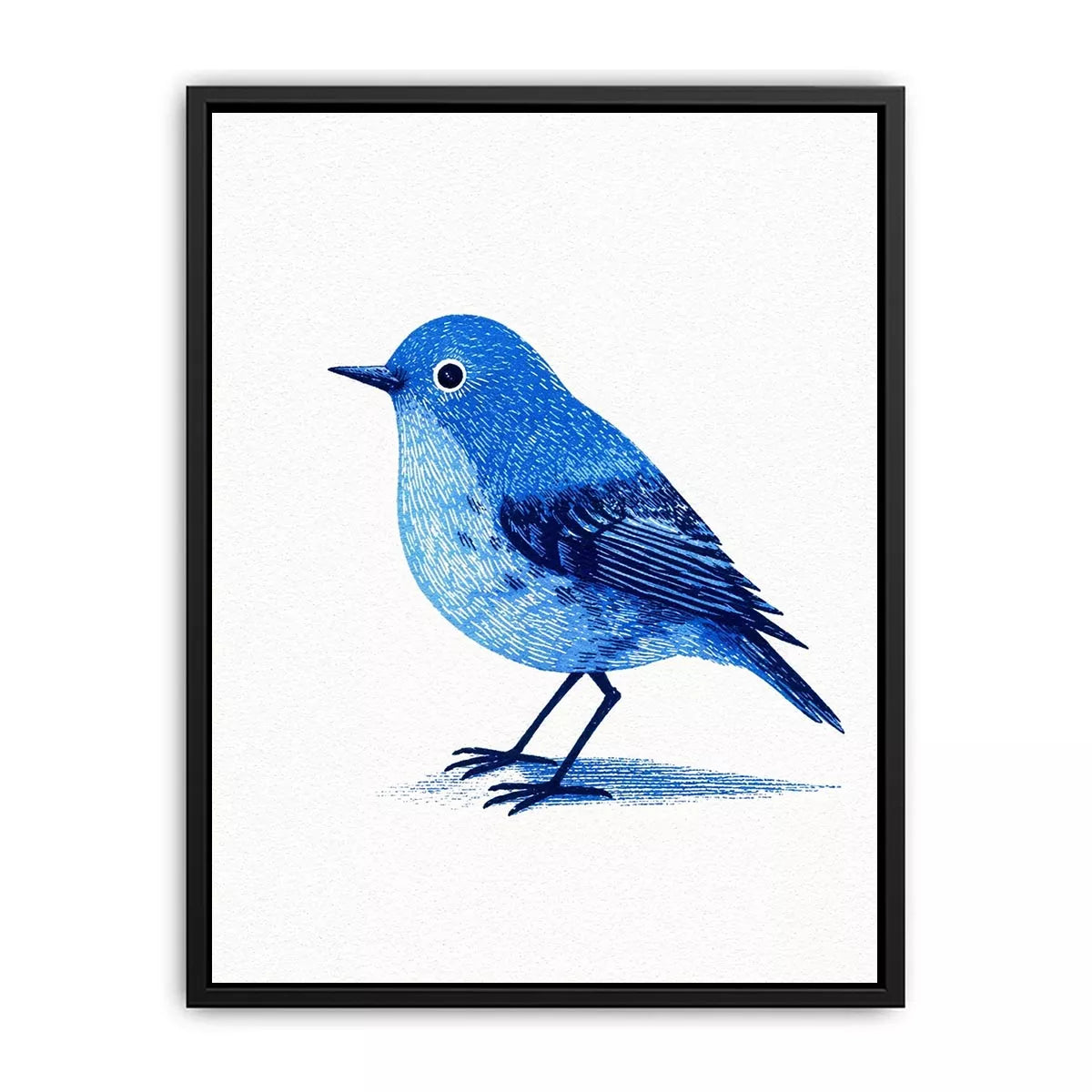 Minimalist blue bird illustration wall art with clean white background for modern homes in New York, London, Toronto interiors