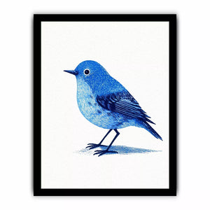 Minimalist blue bird illustration wall art with clean white background for modern homes in New York, London, Toronto interiors