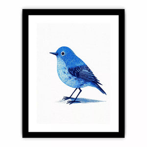 Minimalist blue bird illustration wall art with clean white background for modern homes in New York, London, Toronto interiors