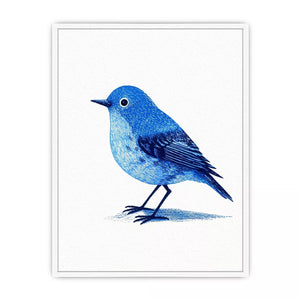 Minimalist blue bird illustration wall art with clean white background for modern homes in New York, London, Toronto interiors
