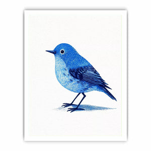 Minimalist blue bird illustration wall art with clean white background for modern homes in New York, London, Toronto interiors