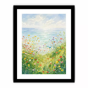 Soft wildflower meadow landscape wall art with pastel tones, calming decor for homes in Provence, California, Tuscany interiors