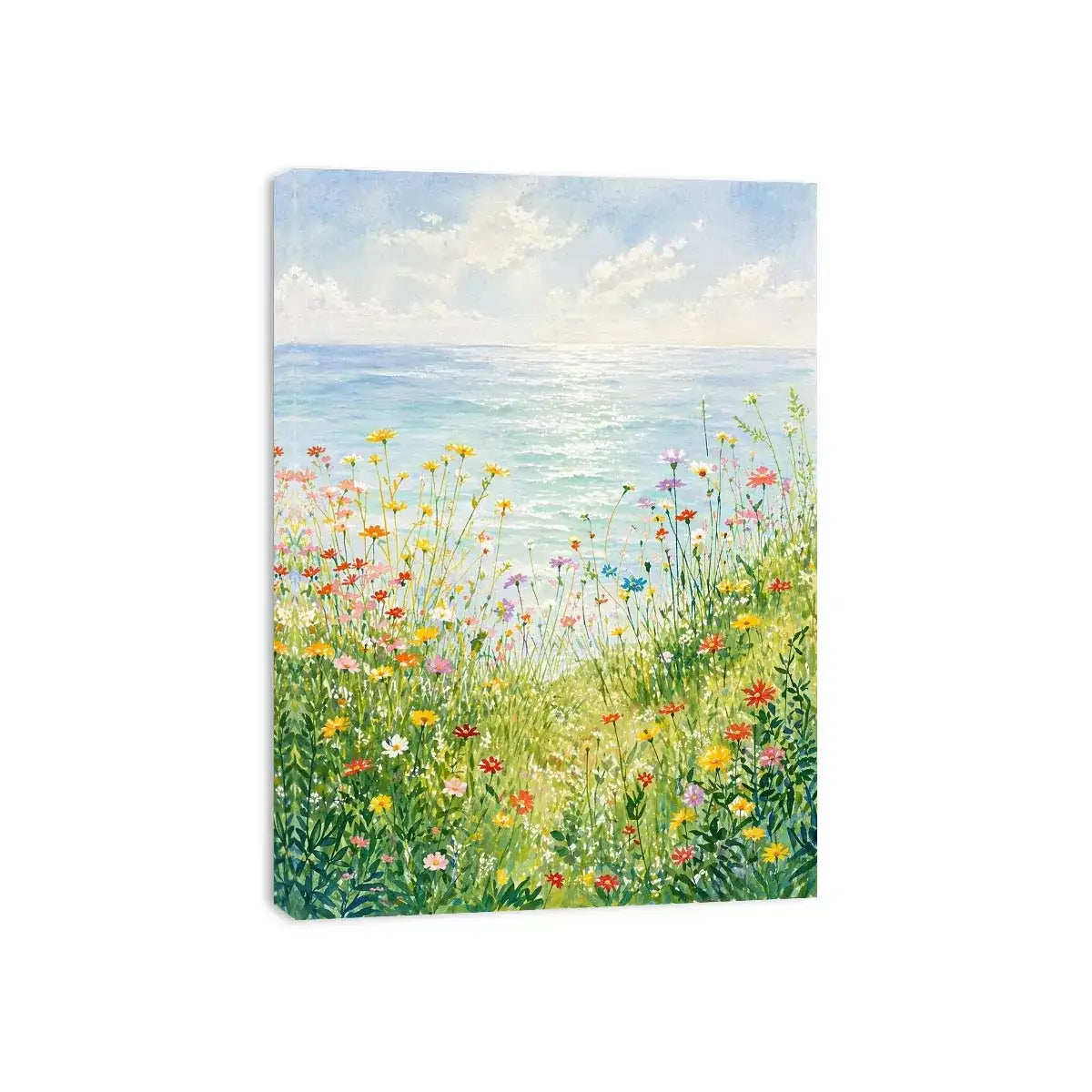 Soft wildflower meadow landscape wall art with pastel tones, calming decor for homes in Provence, California, Tuscany interiors