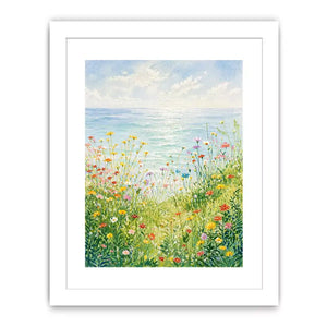 Soft wildflower meadow landscape wall art with pastel tones, calming decor for homes in Provence, California, Tuscany interiors