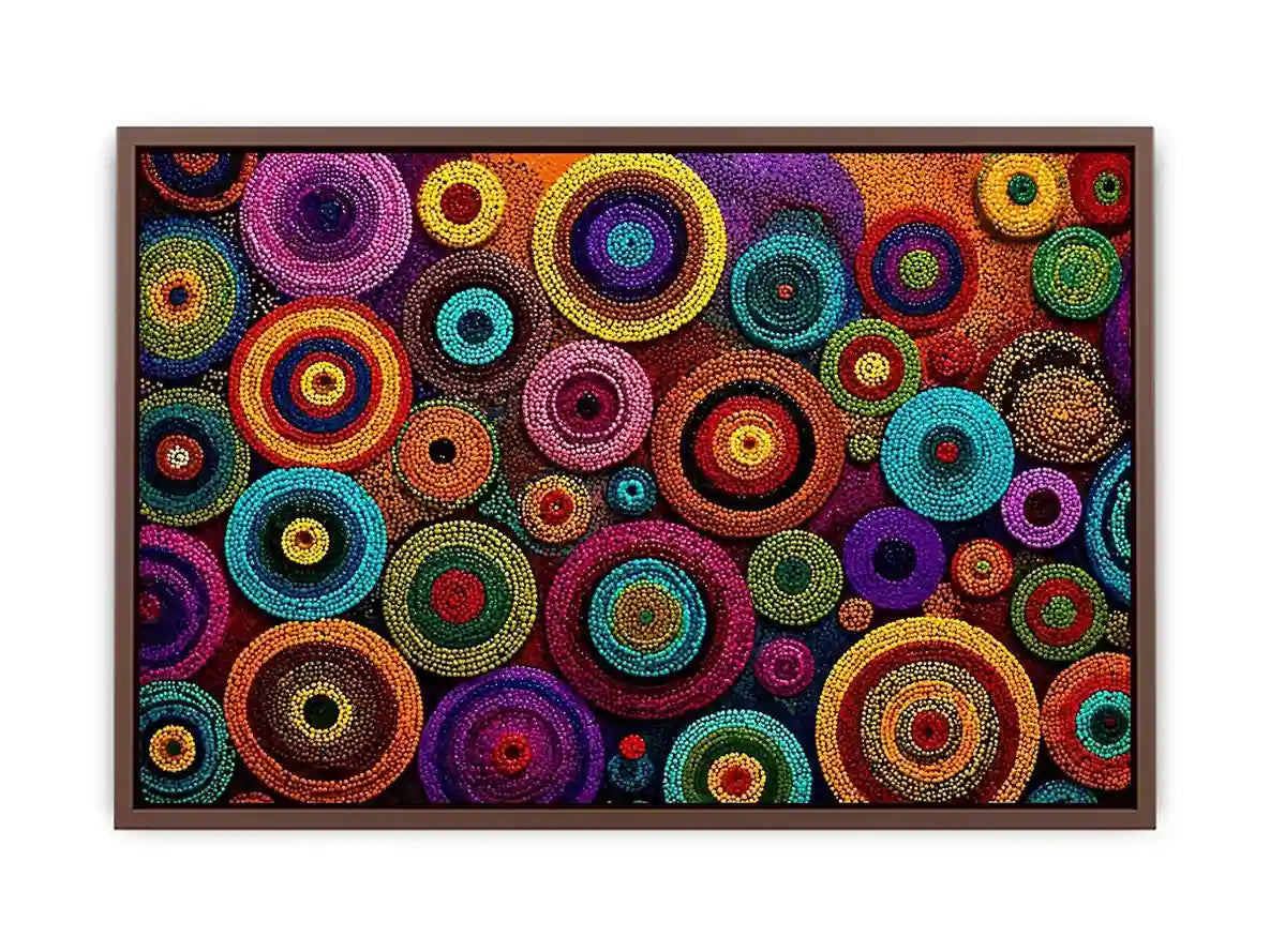 Colorful abstract dot pattern circles wall art, modern geometric canvas decor for homes in New York, London, Dubai interiors