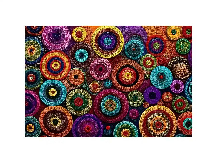 Colorful abstract dot pattern circles wall art, modern geometric canvas decor for homes in New York, London, Dubai interiors