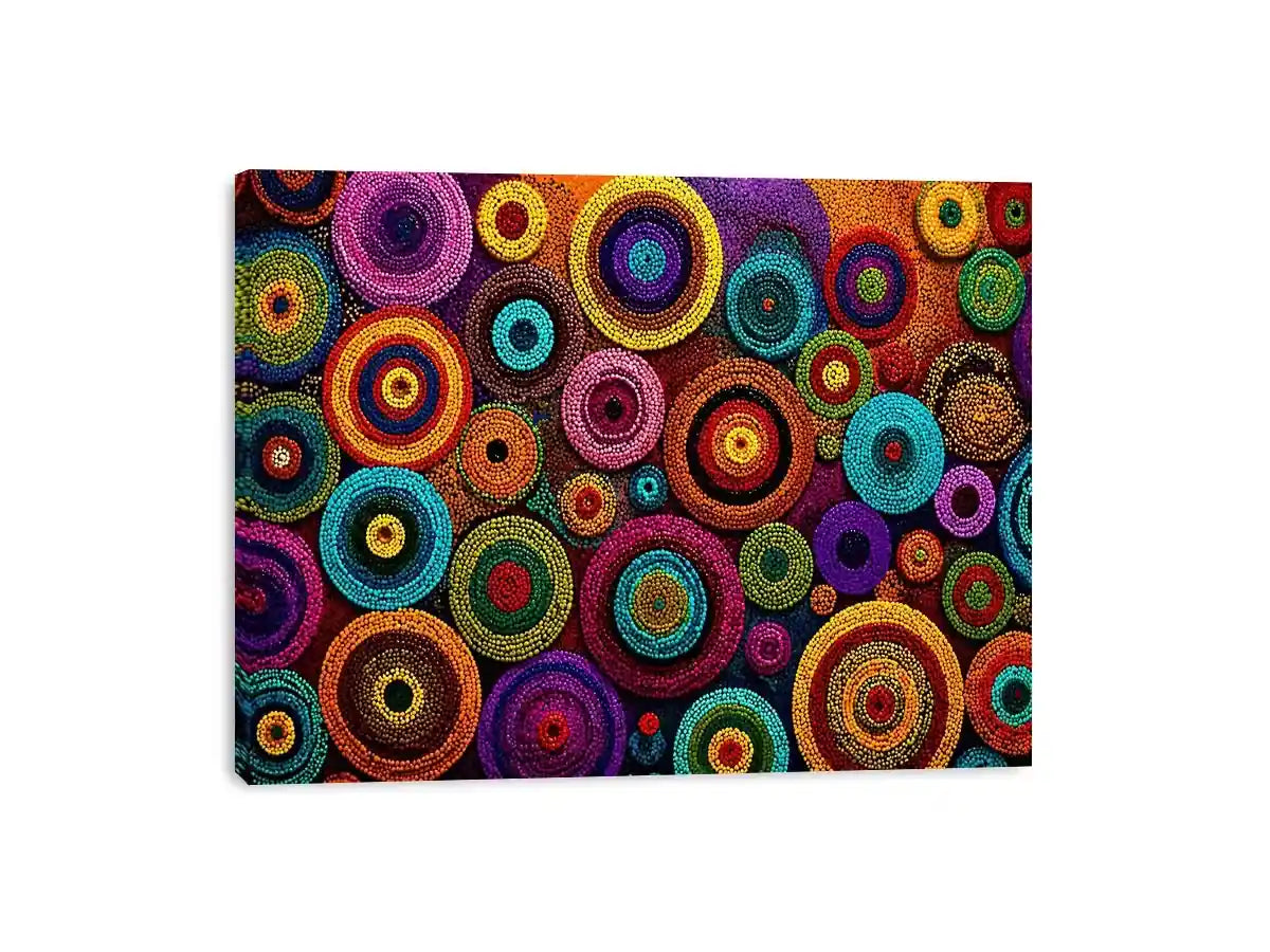 Colorful abstract dot pattern circles wall art, modern geometric canvas decor for homes in New York, London, Dubai interiors