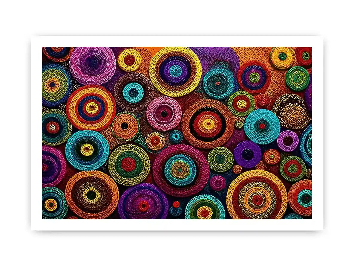 Colorful abstract dot pattern circles wall art, modern geometric canvas decor for homes in New York, London, Dubai interiors