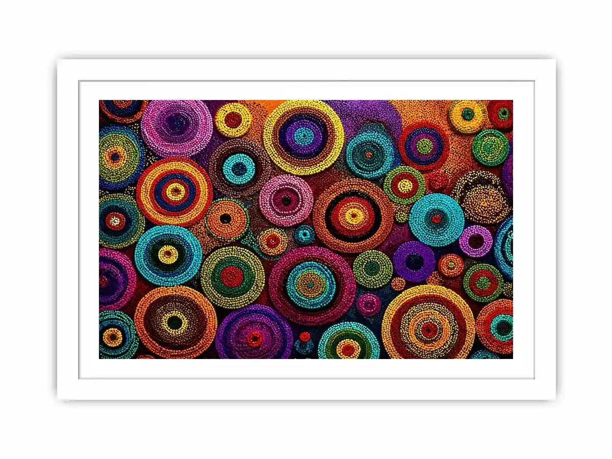 Colorful abstract dot pattern circles wall art, modern geometric canvas decor for homes in New York, London, Dubai interiors