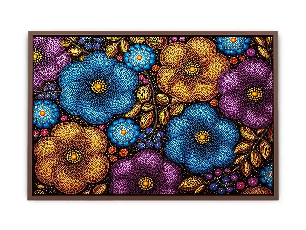 Colorful abstract floral dot pattern wall art, modern bold canvas decor for homes in New York, London, Dubai interiors