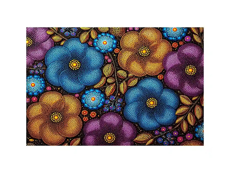 Colorful abstract floral dot pattern wall art, modern bold canvas decor for homes in New York, London, Dubai interiors