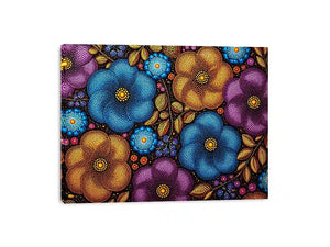 Colorful abstract floral dot pattern wall art, modern bold canvas decor for homes in New York, London, Dubai interiors