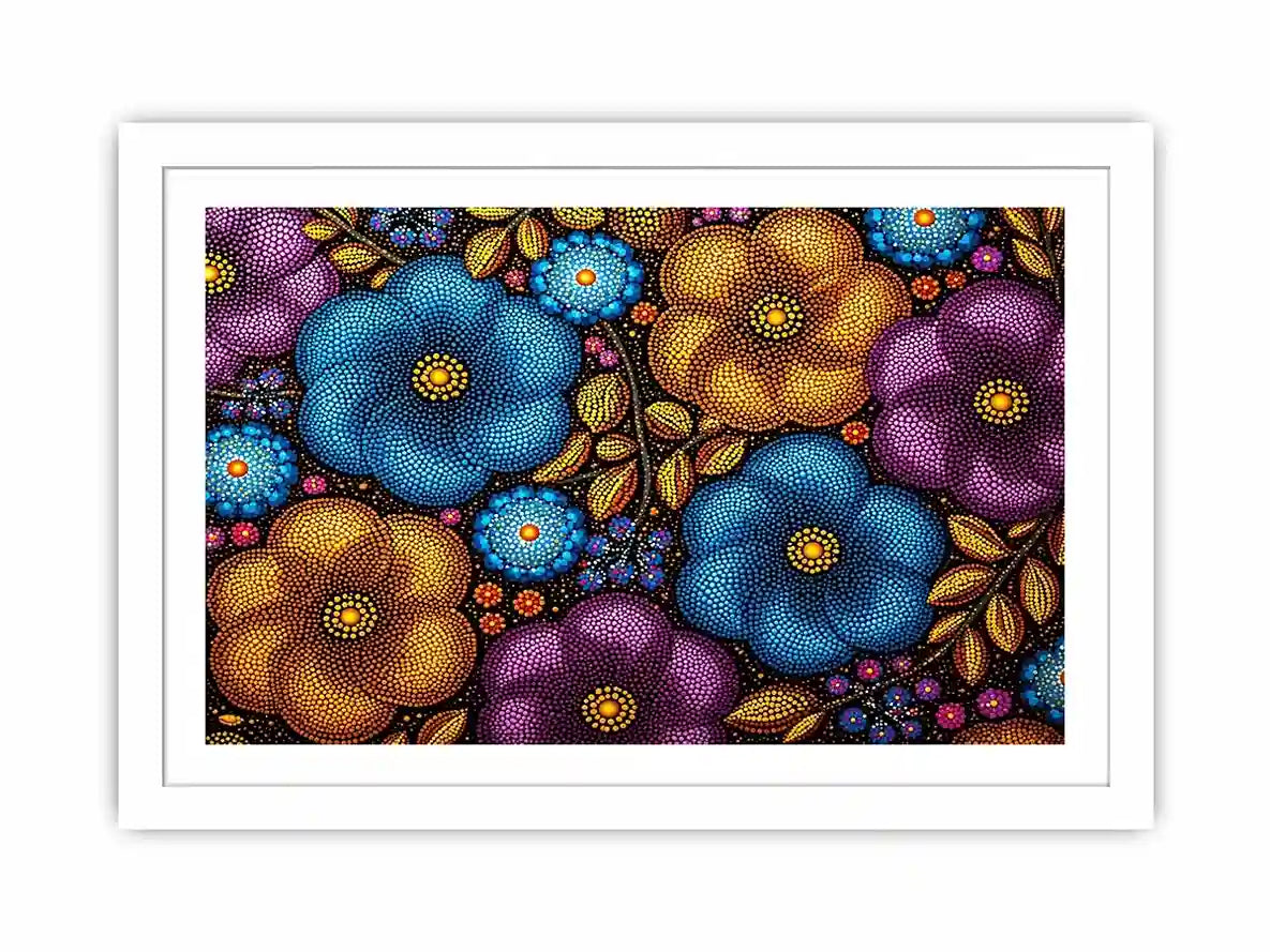 Colorful abstract floral dot pattern wall art, modern bold canvas decor for homes in New York, London, Dubai interiors