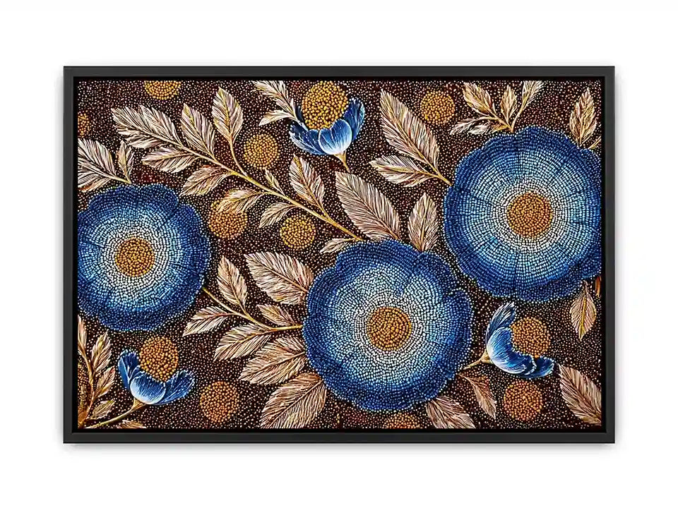 Blue floral dot pattern botanical wall art, modern elegant decor for homes in Paris, London, New York interiors