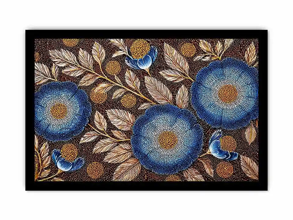 Blue floral dot pattern botanical wall art, modern elegant decor for homes in Paris, London, New York interiors