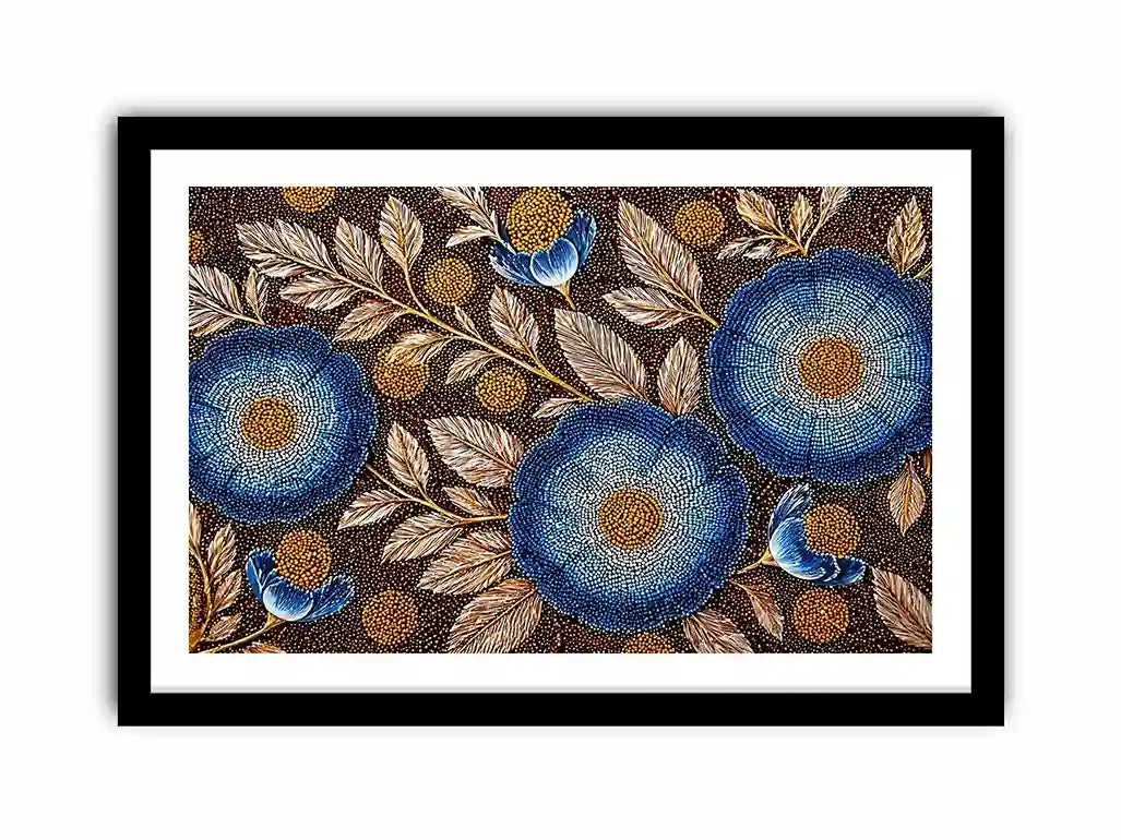 Blue floral dot pattern botanical wall art, modern elegant decor for homes in Paris, London, New York interiors