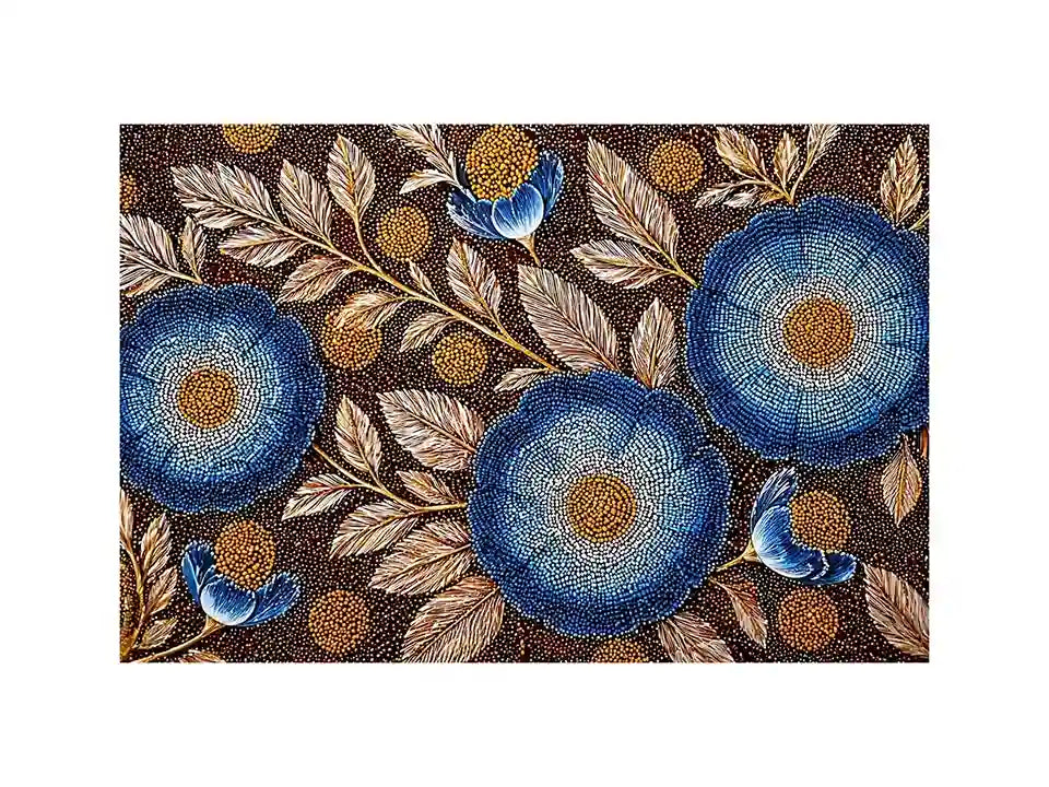Blue floral dot pattern botanical wall art, modern elegant decor for homes in Paris, London, New York interiors