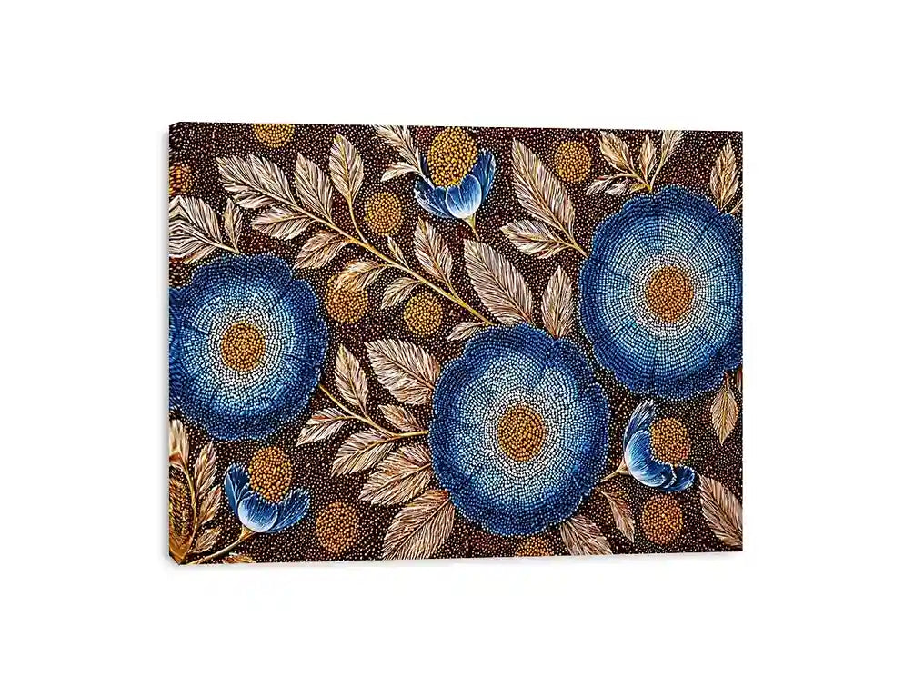 Blue floral dot pattern botanical wall art, modern elegant decor for homes in Paris, London, New York interiors