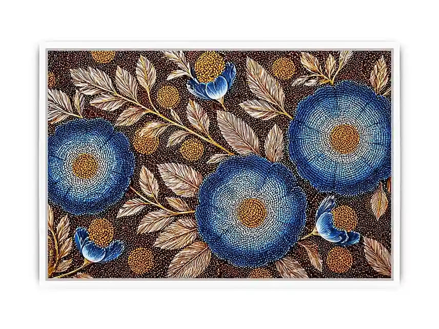 Blue floral dot pattern botanical wall art, modern elegant decor for homes in Paris, London, New York interiors
